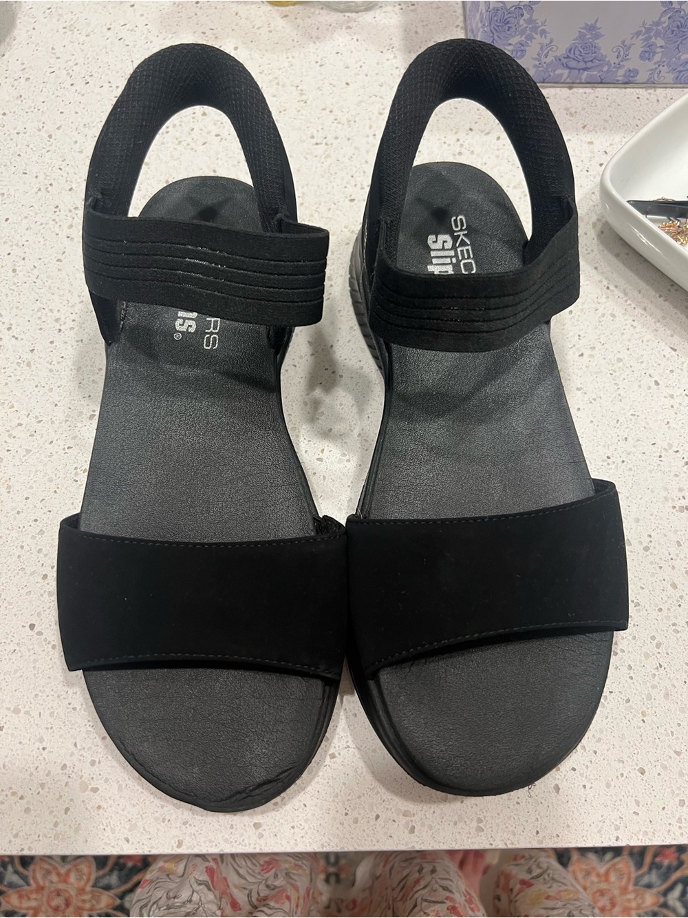 Skechers Women's Black Stretch-Strap Sandals